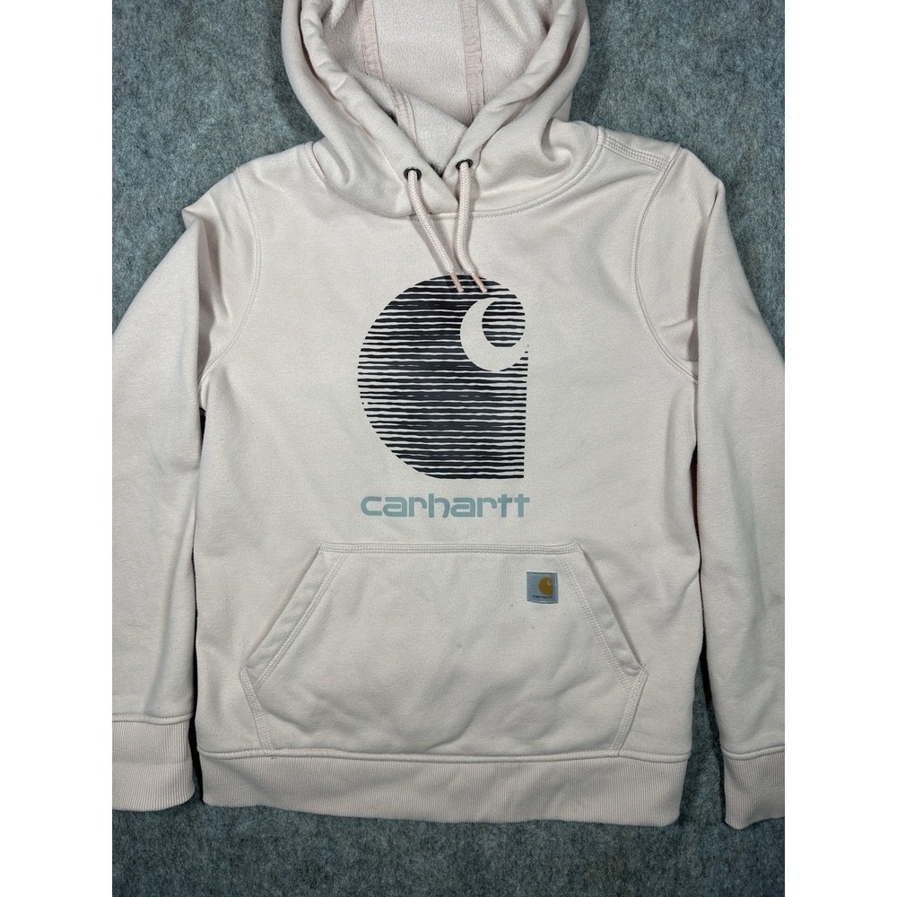 Carhartt Rain Defender Hoodie Pink Relaxed Fit Logo Pullover Sweatshirt Small - Picture 2 of 8